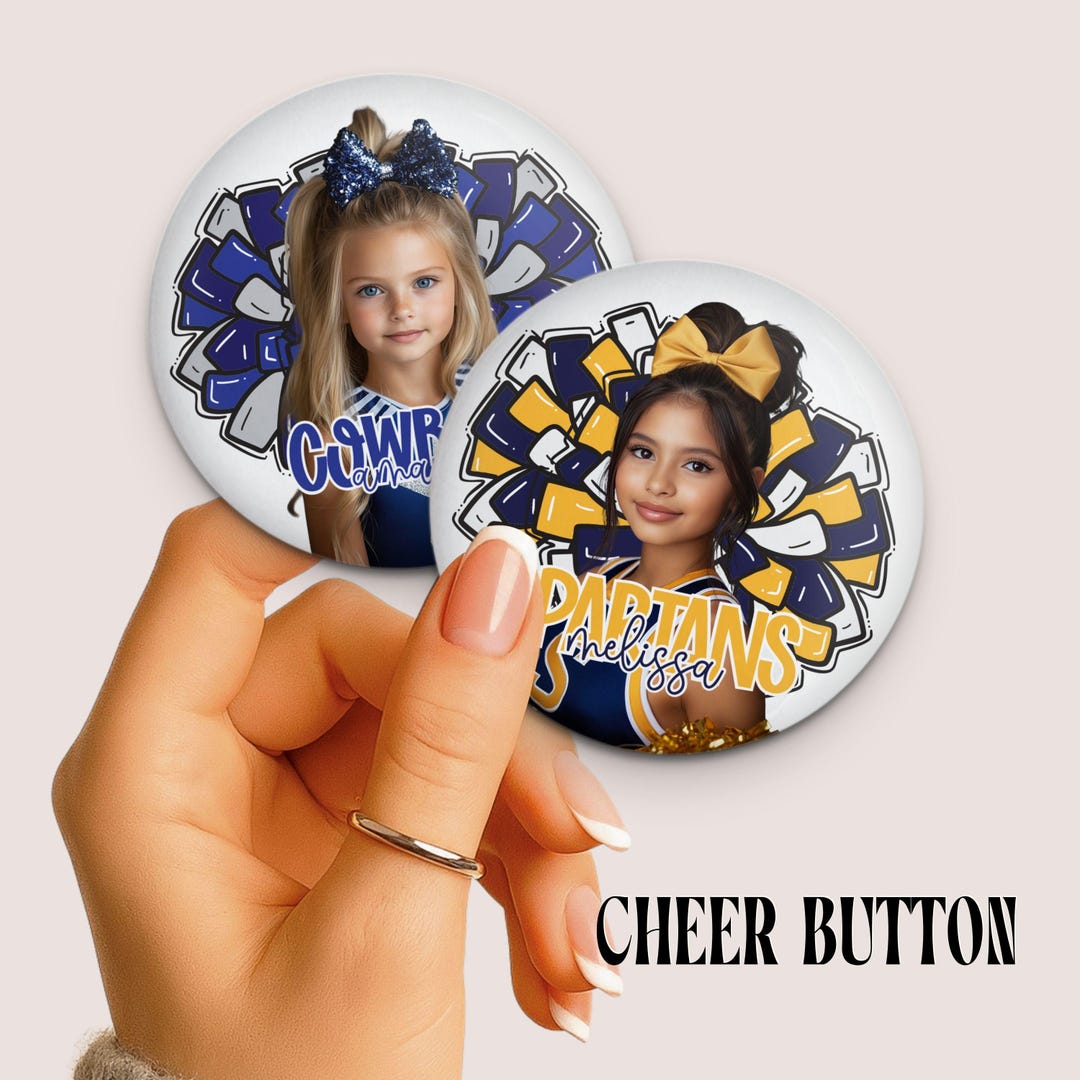 Custom Cheer Photo Button • Pom Pom Pin • Cheerleader Pin ...