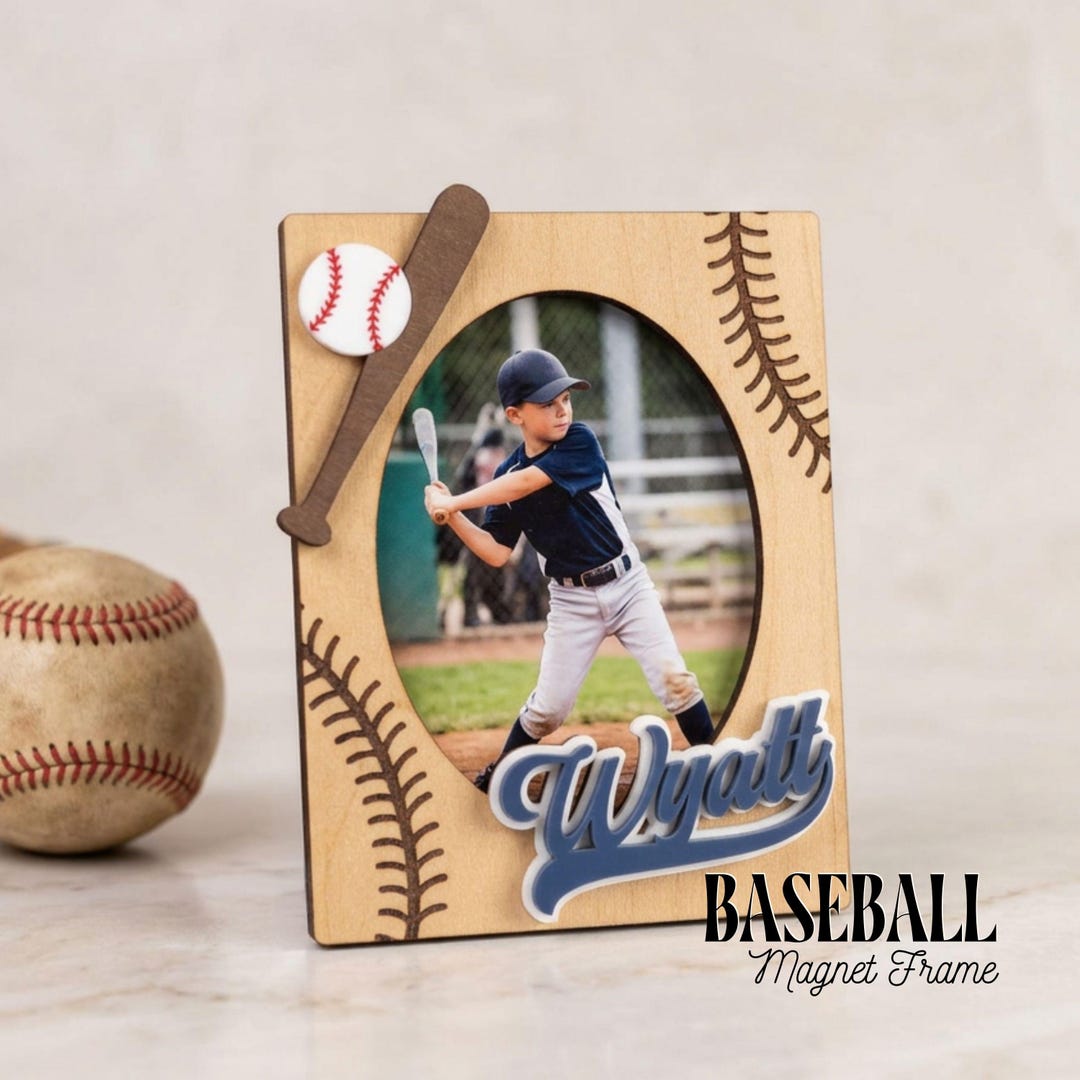 Personalized Baseball Magnet Frame, Custom Baseball Photo Frame With ...