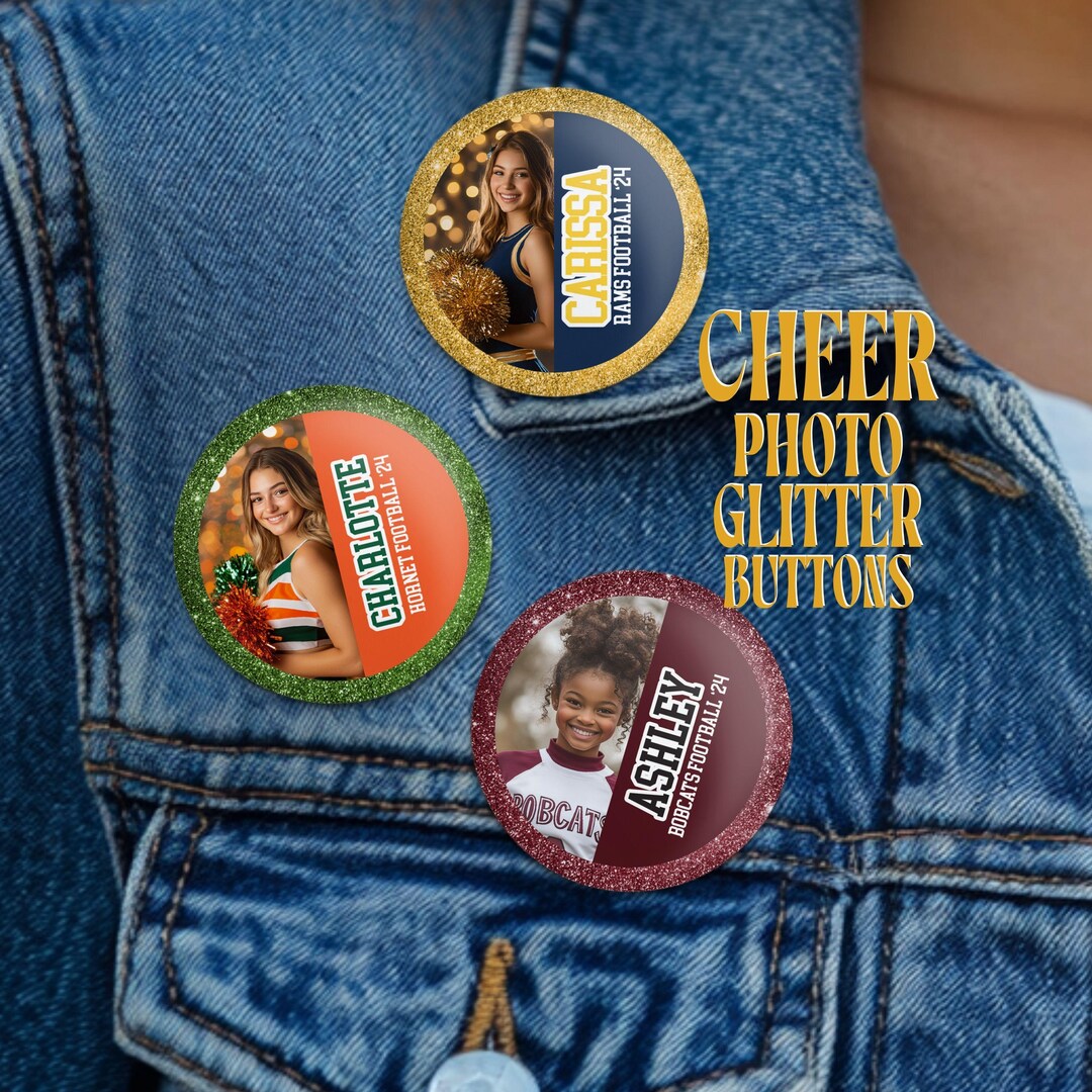 Custom Cheerleader Button - Photo With Glitter Background, Personalized ...