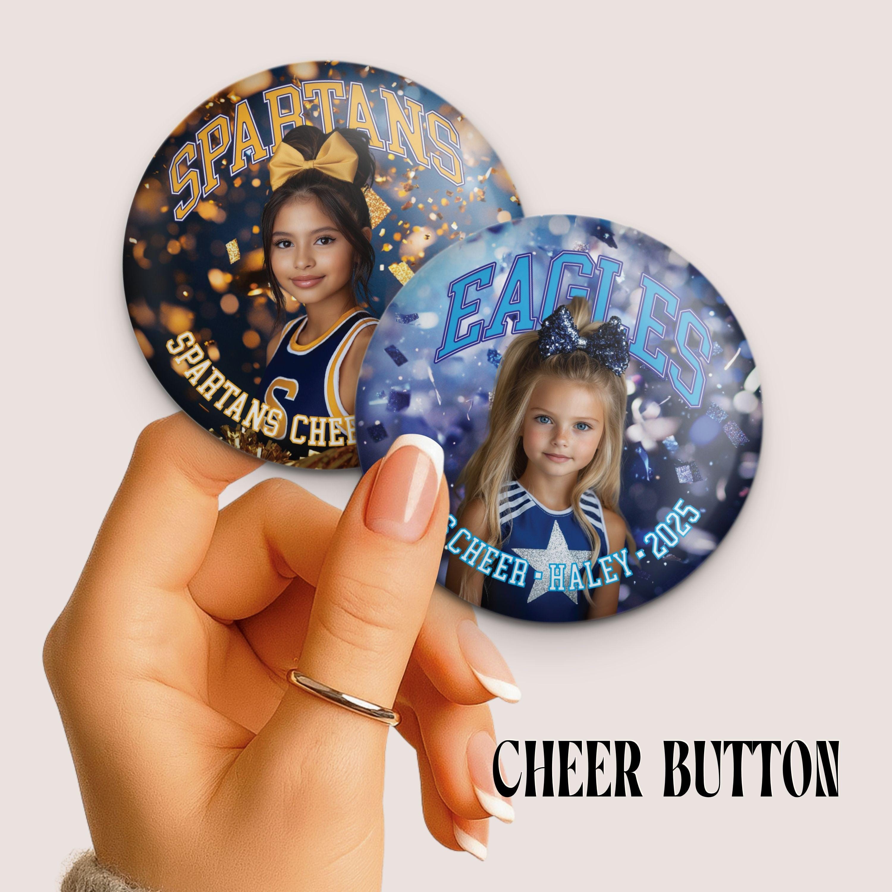 Cheerleader Photo Button - Custom Cheer Pin With Confetti Background ...