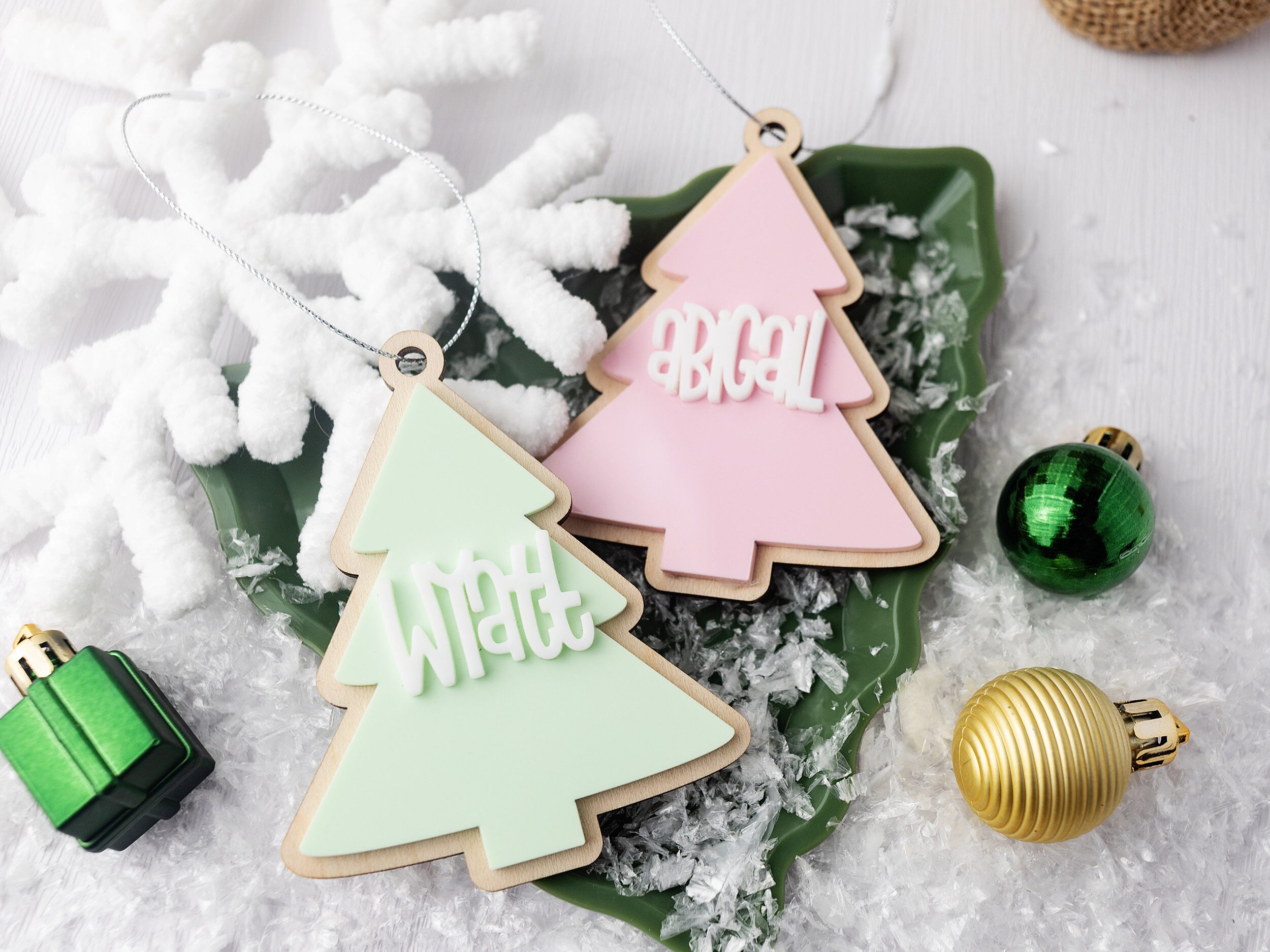 Personalized Stocking Tags in Mirrored Gold Acrylic - Sugar Crush Co.