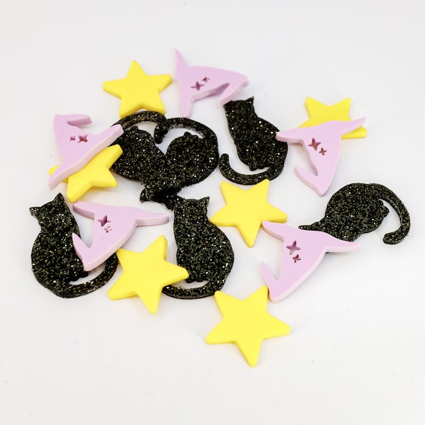 Halloween Reward Jar Tokens with Black Cats, Witch Hats and Stars - Extra Reward Jar Tokens for Star Jar or Chore Jar for Kids