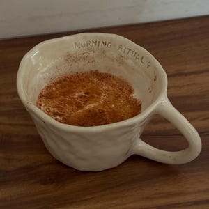 Personalized Ceramic Hand pinched Mug Pottery Custom Cup Note Name Gift Made-to-Order Minimalist Cream