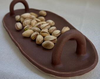 Handmade Ceramic Oval Tray, serving dish, chocolate matte, cheese platter