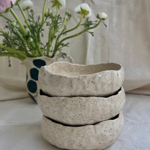 Handmade ceramic bowl, rustic, irregular bowl, minimalist cream bowl, soup bowl, scandinavian, speckled, aesthetic trendy  design
