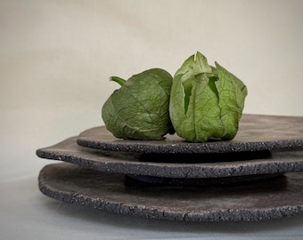 Handmade Wabi Sabi Ceramic Serving Plate – Rustic Stoneware Tray Farmhouse Tableware