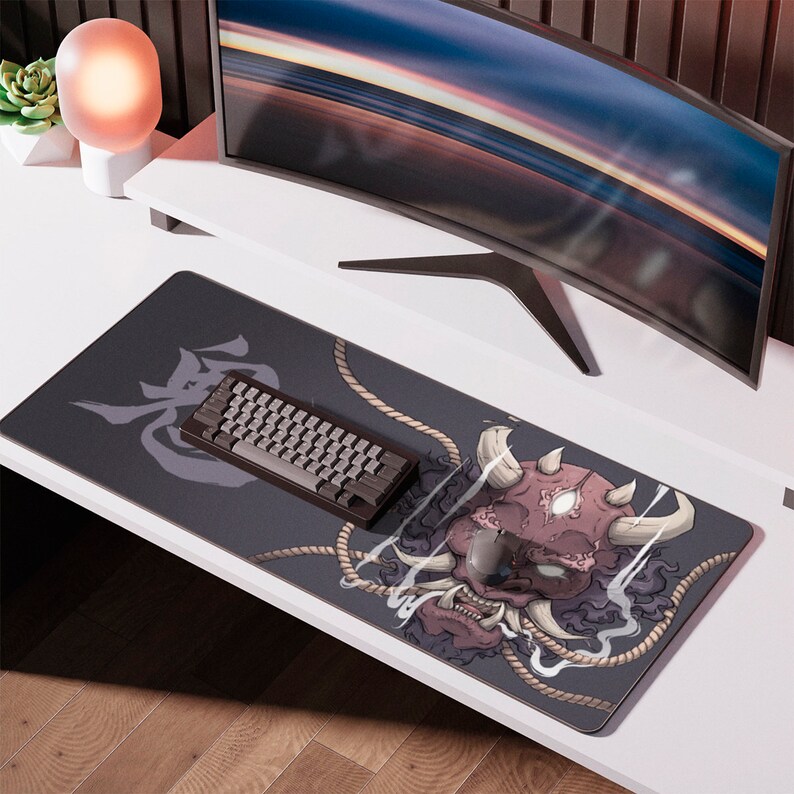 Japanese Oni Mousepad, Hannya Mousepad, Large Deskmat, Japanese