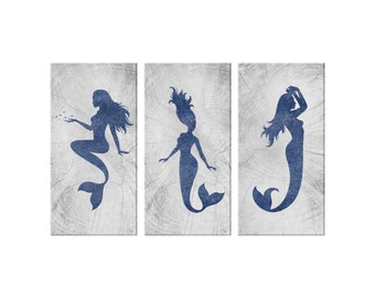 Mermaid Triptych wall art 3 panel wall art Mermaidcore  3 piece wall art Mermaid Wall Art Decor Tryptic wall art Three piece wall art Dorm