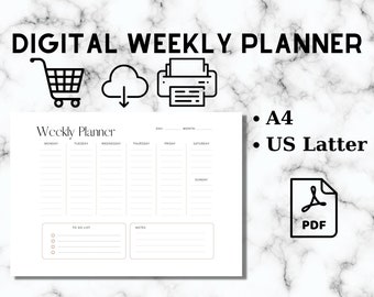 Weekly Planner Printable Vertical, Minimalist Weekly Schedule, Week At a Glance, Weekly Organizer, Office Planner, Desk Planner, A4