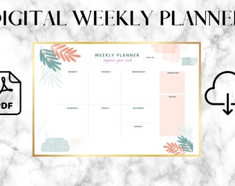 Weekly Planner Printable Landscape, Minimalist Weekly Schedule, Week At a Glance, Weekly Organizer, Office Planner, Desk Planner, A4/Letter.