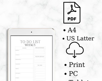 Minimalist Weekly Planner, Printable Daily Planner TemplateII Weekly Schedule To Do List Printable, A4 & Letter, Monday/ Sunday Start