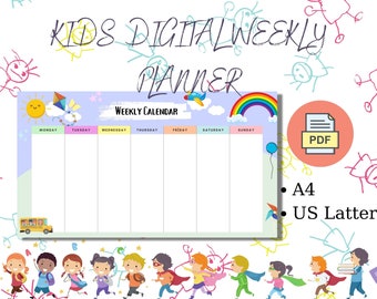 Kids Weekly Planner, Daily Planner, Homeschool Planner, kids schedule, Kids Daily Calendar, Digital Download,Minimalist iPad,PDF