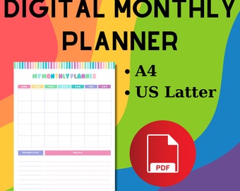 Monthly Planner Goodnotes Template, Undated Monthly Planner, Monthly Digital Planner, Planner Pages, Digital Calendar, Notability Planner