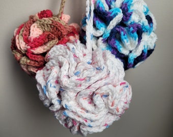 Crochet Loofah, Cotton, Loofah, Spa Accessory, Bath, Shower, Cotton Crochet Bath Loofah, Exfoliate, Scrubby, Eco-Friendly, Reusable