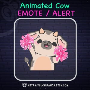 Animated Cow Emote, Cow Alert, Cheer Alert, pom pom emote