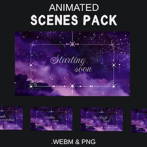 Night Sky Animated Screen Package/Stream Galaxy/Twitch Celestial Theme/Cosmos Stream/Clouds and stars Aesthetic Purple theme overlay