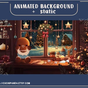 Vtuber-geanimeerde achtergrond voor Twitch, gezellige kerst, winteroverlay, lusachtergrond, gezellige sfeer, koekje, peperkoek