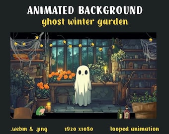 Animated Ghost Halloween Stream Background: Cozy Winter Garden (Webm & PNG Digital Download)