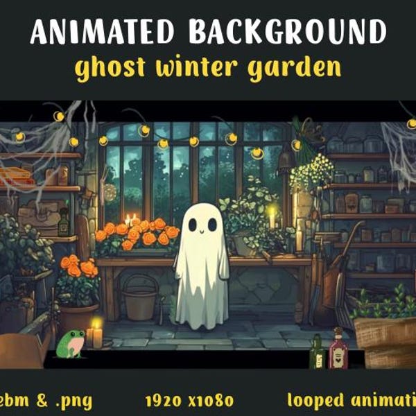 Animated Ghost Halloween Stream Background: Cozy Winter Garden (Webm & PNG Digital Download)
