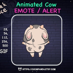 Cow Emote, Cow Alert Dance Animated Emote, Twerk emote, Dance Alert, Twitch, Discord, YouTube, Stream, Valentine stream decor