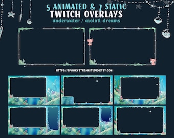Animated Ocean Overlays for Twitch Stream, Vtuber Underwater, Summer Sea Theme, Blue Sea Life Aesthetic, Axolotls Theme / Overlay Pack