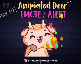 Animated Deer Emote, Alert, Party firecracker confetti,  Kawaii Emote for Twitch