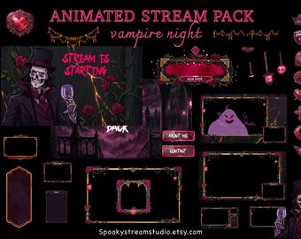 Animated Vampire Twitch Overlay Pack, Stream Package, Gothic Stream Graphics, Twitch Screens, Alerts, Webcam Overlay, Stinger Transition