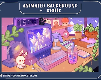 Animated Lofi Stream Background: Kawaii Gamer Desk Overlay (WebM & MP4 Loopable Digital Download)