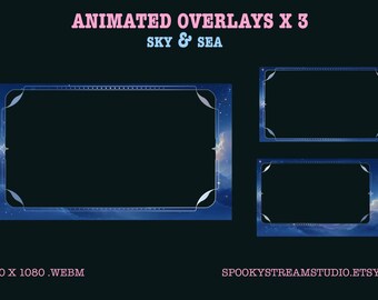 Animated Sky Stream Overlay, Cloudy Blue, Vtuber Overlay Pack