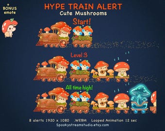 Mushroom Hype Train Alert | Kawaii Forest Twitch Animated Overlay (Digital Download)