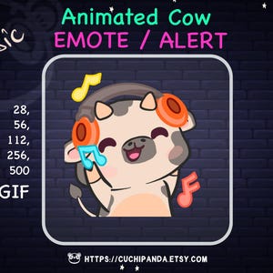 Cow Emote Animated, Music Emote, Alert, Party Emote, Twitch