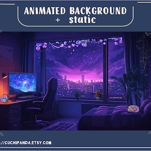 Cozy Rainy Lofi Room Stream Animated Background – Vtuber and Twitch Stream Overlay with Cat and Tea Scene, smooth and looped animation
