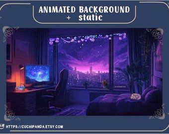 Cozy Rainy Lofi Room Animated Stream Background – Cat and Tea Scene (Digital Download)