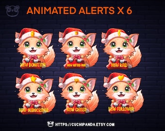 Animated Christmas Twitch Alert, Christmas Fox Stream Alerts, Foxy