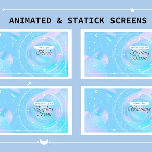 Galaxy Animated Screen Overlay Package, Twitch Animation Scene, Soft Blue Sky Stars,  Pastel Colors Overlay, Clouds, Light and Air