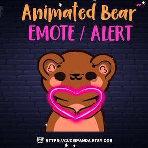 Animated Bear Emote, Heart emote, love Alert, Twitch, Discord, YouTube, Stream, Valentine stream decor