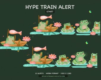 Hype Train Alerts Animated Frog , Kawaii Stream Overlay Pack (WEBM)