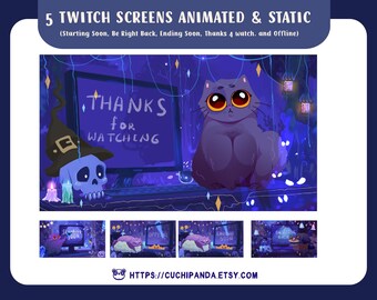 Animated Witchy Cat Twitch Stream Pack: Gothic Halloween Decor