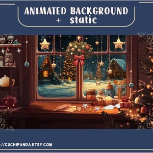 Gezellige kerst Vtuber-geanimeerde achtergrond, winterraamoverlay