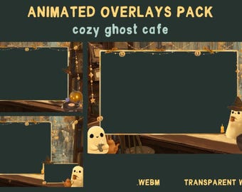 Geanimeerd Ghost Cafe Twitch-overlaypakket: griezelig Halloween-streamdecor