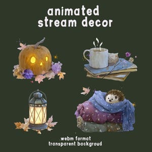Animated Autumn Collection Stream Decoration, Maple Leaf, hedgehog, steaming cup, Pumpkin, cozy atmosphere, Autumn Stream Add- On Overlay