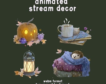 Geanimeerde herfststroom-overlay: gezellig esdoornblad, pompoen, egel (webm-indeling)