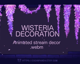 Wisteria Flowers Twitch Animated Stream Decor, Violet Floral Decoration