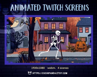 Animated Halloween Stream Scenes, Skeleton Ride, Autumn Town, Dark Theme, BRB, Starting Soon