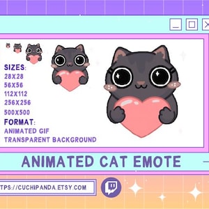 Animated Cat Emote, Heart, Kiss, Love Kawaii for Twitch, Discord, YouTube