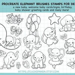 Procrear sellos de pinceles para fabricantes de elefantes, para celebrar un nuevo bebé, dar la bienvenida al bebé, un cumpleaños, baby shower y diseño de tarjetas de felicitación, Digital