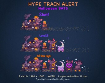 Halloween Bat Hype Train Alert for Twitch, Animated Spooky Train Alert, Cute Bat Overlay, OBS Streamlabs WEBM, Halloween Overlay