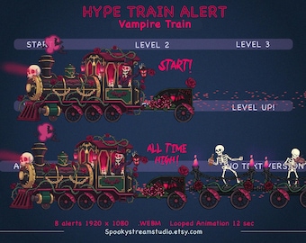 Hype Train Alert - Horror Twitch Alert, Vampire Red Overlay, Halloween Stream Animation, Animated VTuber Alert Pack, WEBM Autumn Graphics