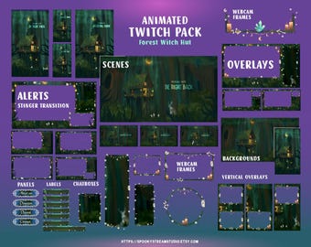 Animated Forest Twitch Pack: Witch Hut, Green Mood, Viking Fantasy Nature Stream Overlays, Decor
