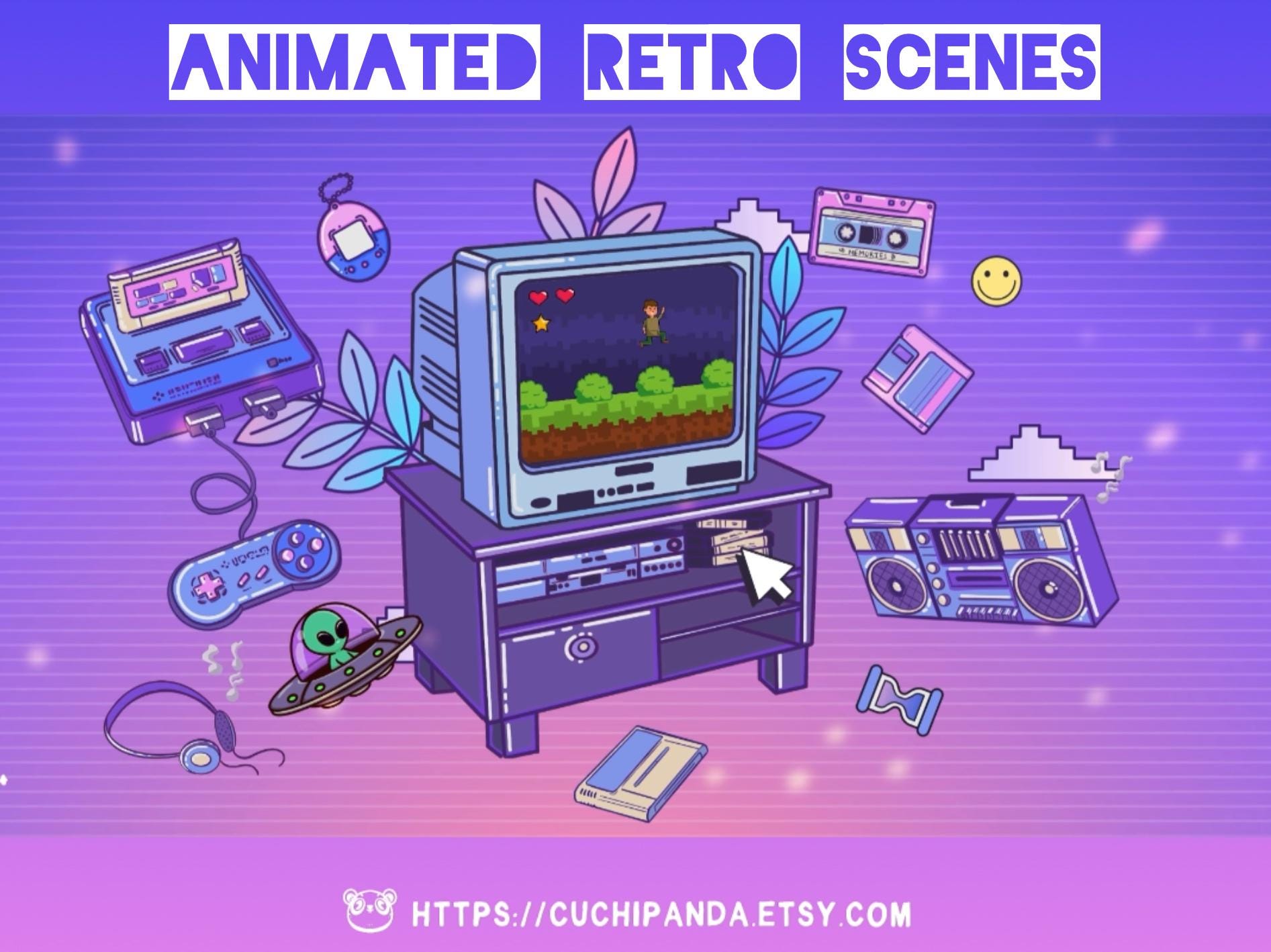 Stream Computer Frame Retro Animated Retro Computer Scenes, Twitch Stream Overlay, Gaming Room With ...